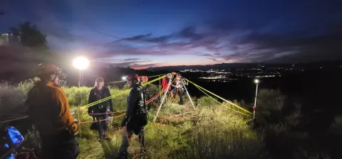 Rope rescue training at dusk