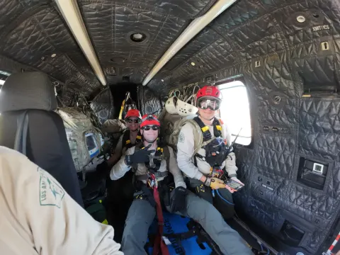 Inside the helicopter